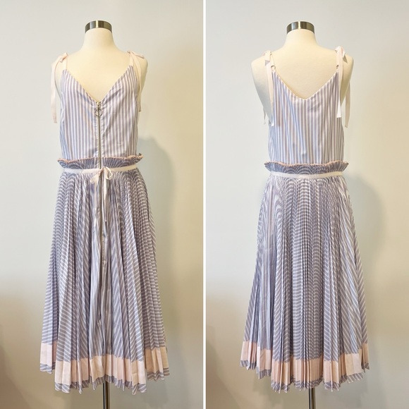 NWT Adam Selman Spring Affair Pleated Tank Dress Blush Striped Midi A-Line Sz 6 - Picture 3 of 7